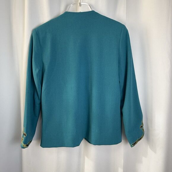 Vintage Bob Mackie Wearable Art Embroidered Fleur De Lis Teal Jacket Blazer XS - Picture 5 of 6